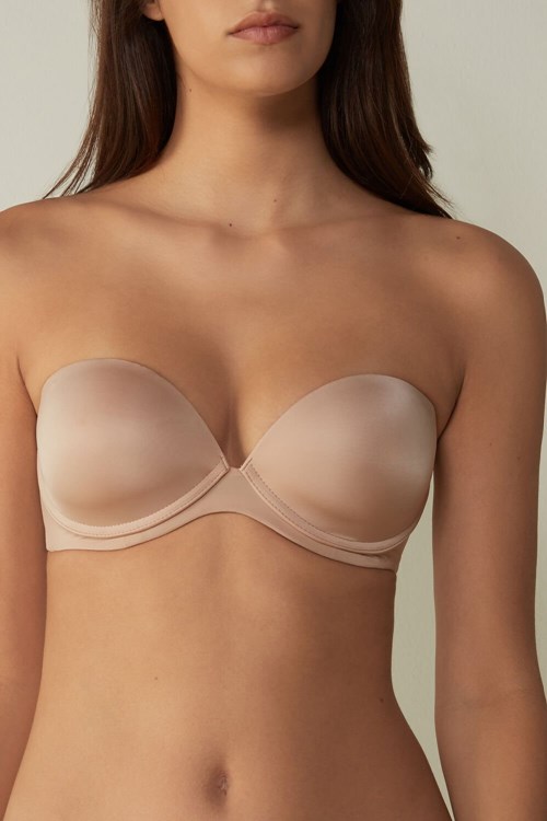 Intimissimi Anna Bandeau Bra in Ultralight Microfiber Beige | RQOUA0148