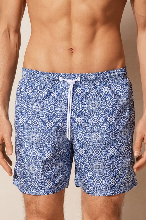 Intimissimi Blue Majolica Print Swim Trunks Blauw Wit Blauw | EGWBF3412