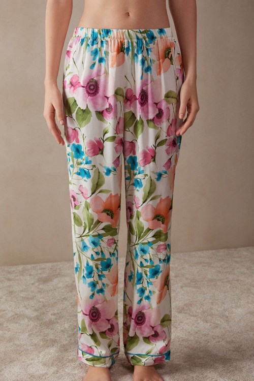 Intimissimi Botanical Lyrics Full Length Satin Pants Print - 228j - Botanical Lyrics Print | SNXIJ5814