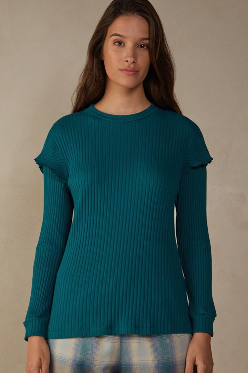 Intimissimi Cozy Mountains Long Sleeve Geribbeld Top Groen | LVQYM0241