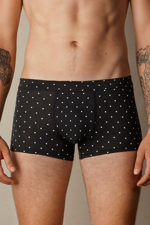 Intimissimi Dotted Boxers in Stretch Supima® Katoenen Zwart Zwart | QHRXJ6950