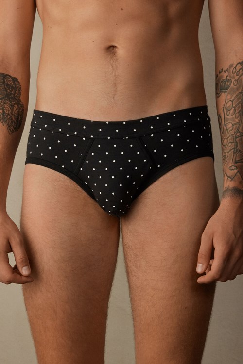 Intimissimi Dotted Briefs in Stretch Supima® Katoenen Zwart Zwart | RYFJM6420