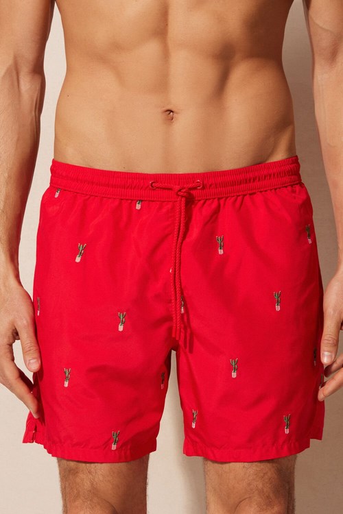 Intimissimi Embroidered Cactus Swim Trunks Rood | UBJHQ3295