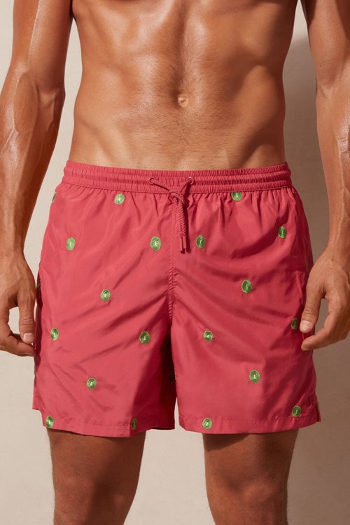 Intimissimi Embroidered Kiwi Swim Trunks Rood Donkerroze | GWYIV0195