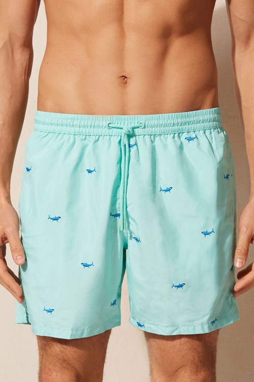 Intimissimi Embroidered Shark Swim Trunks Groen | NYUTO0548