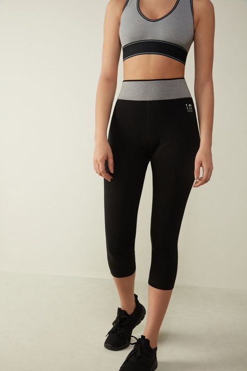 Intimissimi In Action Capri Leggings in Organic Stretch Katoenen Zwart Zwart Grijs | TKIZN8375