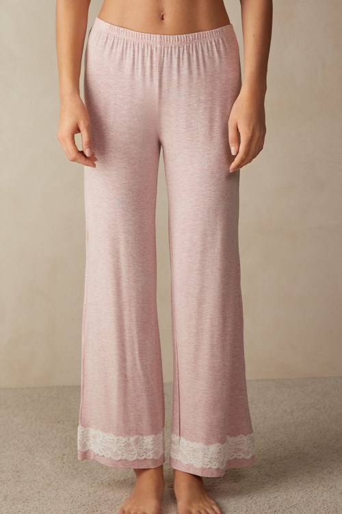 Intimissimi Kanten Trim Full Length Pants in Modal Roze Lichtroze | HSETL0273