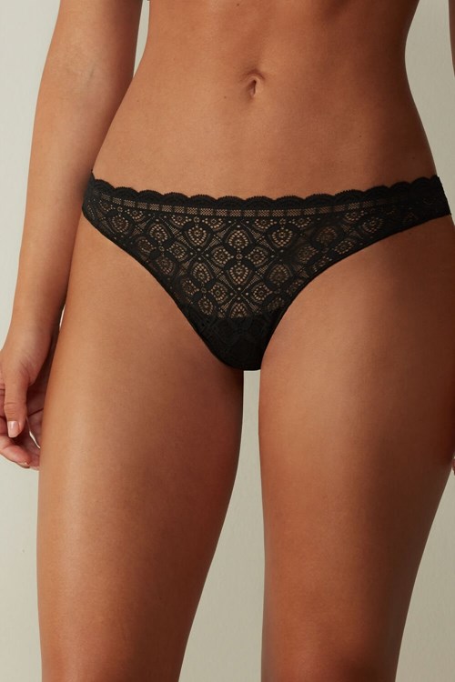 Intimissimi Kanten and Microfiber Brazilian Zwart Zwart | OXNGT4069