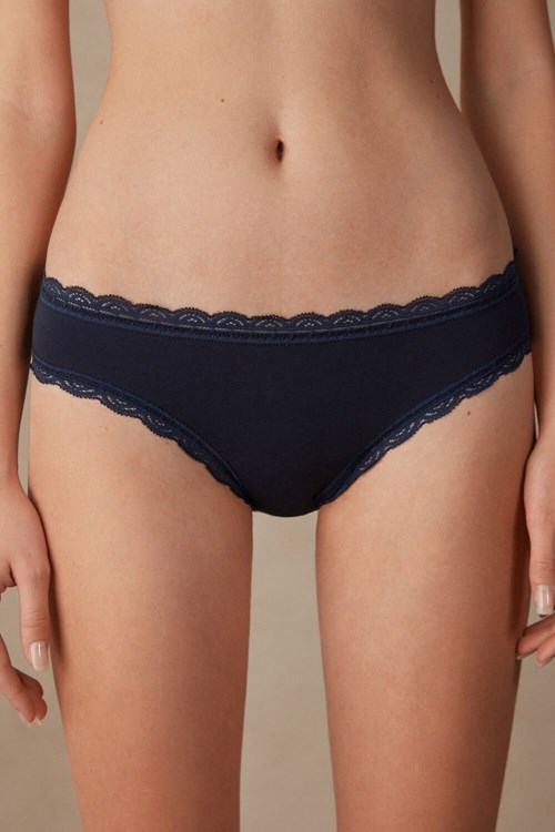 Intimissimi Katoenen and Kanten Panties Blauw Blauw | EDSPV9548