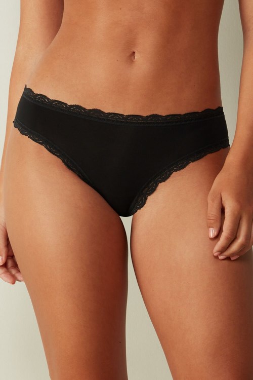 Intimissimi Katoenen and Kanten Panties Zwart Zwart | NZYMA6180