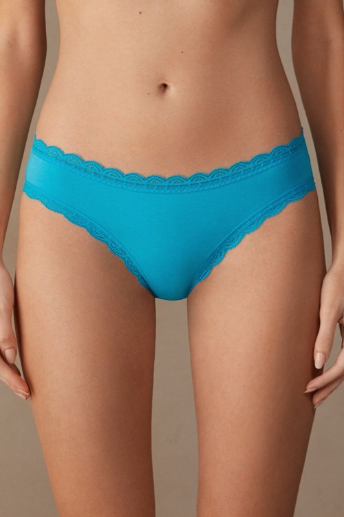 Intimissimi Katoenen and Kanten Panties Blauw Turquoise | RZYOB8431