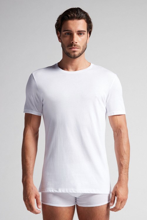 Intimissimi Kort Sleeve Crew Neck T Shirt in Supima® Katoenen Wit Wit | PUDRW4298