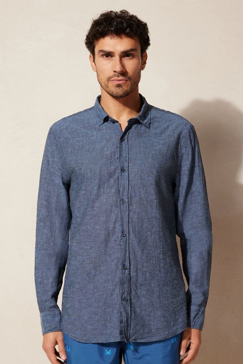 Intimissimi Linen and Katoenen Shirt Blauw Blauw | FEXPO0952