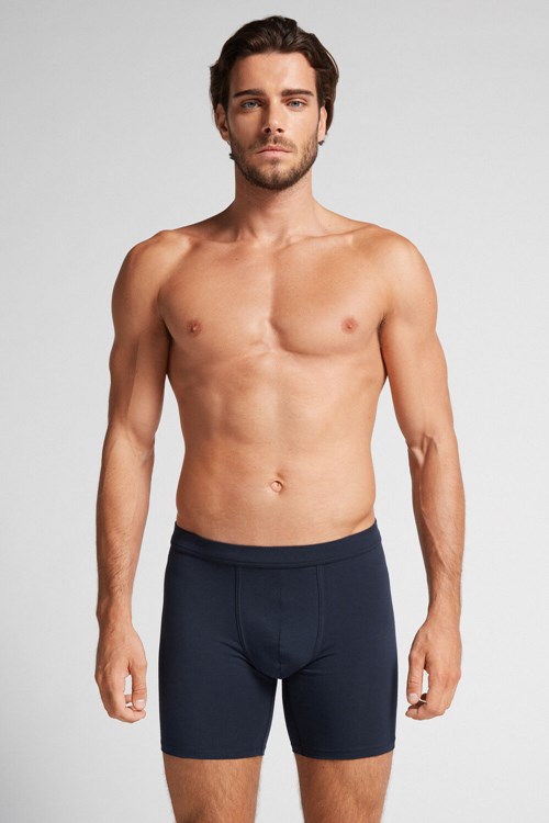 Intimissimi Long Boxers in Stretch Supima® Katoenen Blauw Blauw | QSBYG5932