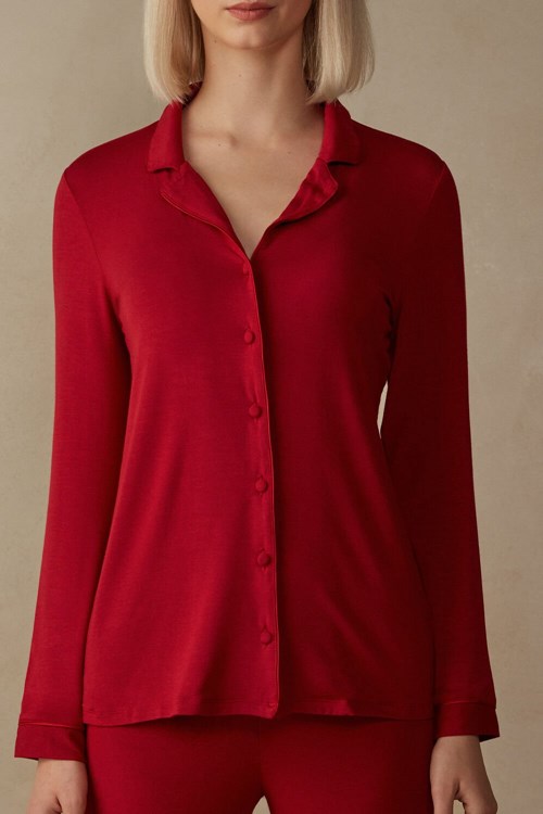 Intimissimi Long-Sleeve Micromodal Pajama Top Rood Rood | EFAWB2781