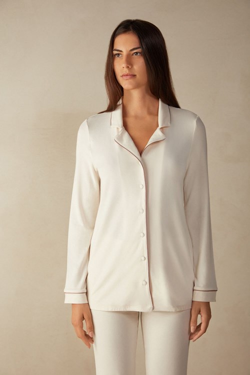 Intimissimi Long-Sleeve Micromodal Pajama Top Natural - 612i - Vanilla Ivory | ILTVN2105