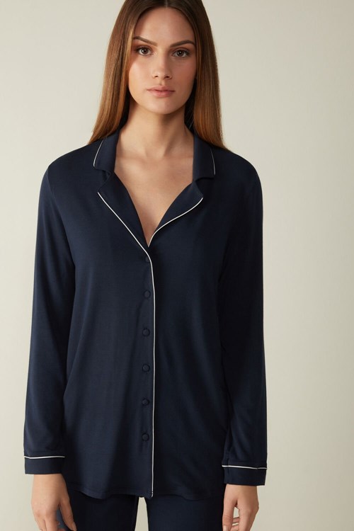 Intimissimi Long-Sleeve Micromodal Pajama Top Blauw Blauw | MUCWO0486