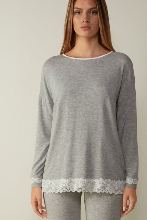 Intimissimi Long-Sleeve Round-Neck Modal Top Grijs Lichtgrijs | IULNB3019