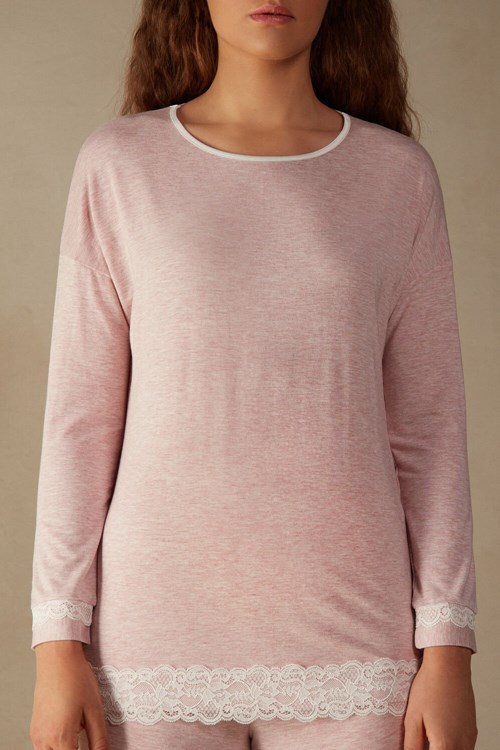 Intimissimi Long-Sleeve Round-Neck Modal Top Roze Lichtroze | WLSKA1059