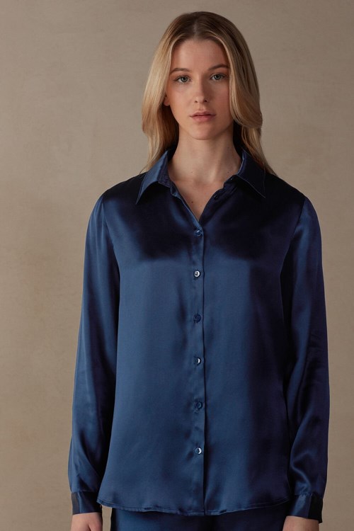 Intimissimi Long Sleeve Silk Shirt Blauw Blauw | WDVKY5246