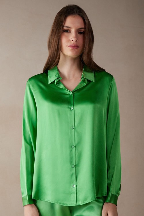 Intimissimi Long Sleeve Silk Shirt Groen Mintgroen | FPEGW3150