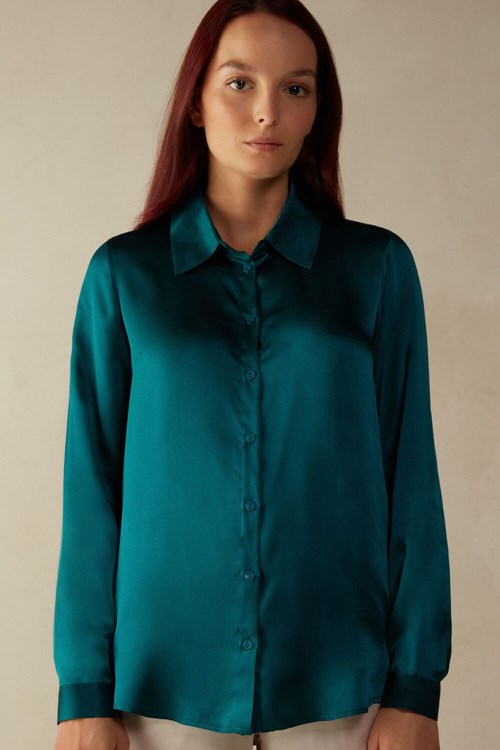 Intimissimi Long Sleeve Silk Shirt Groen | HVZYT9672