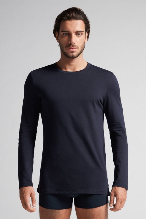 Intimissimi Long-Sleeve Supima® Katoenen Top Blauw Blauw | FADWT5263