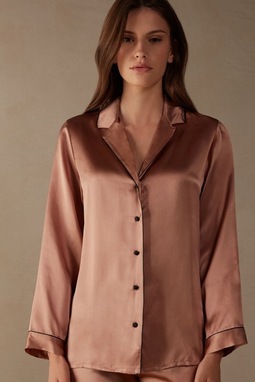 Intimissimi Mannish-Cut Jacket in Silk Satin Roze | AVFUM1396