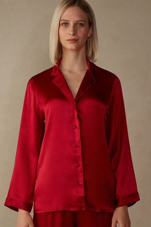 Intimissimi Mannish-Cut Jacket in Silk Satin Rood Rood | GVECB9340