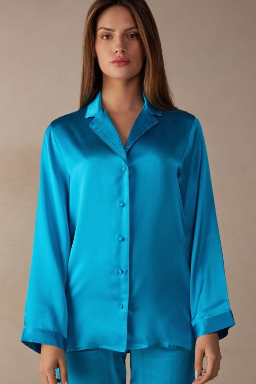 Intimissimi Mannish-Cut Jacket in Silk Satin Blauw Turquoise | ILZYF6412