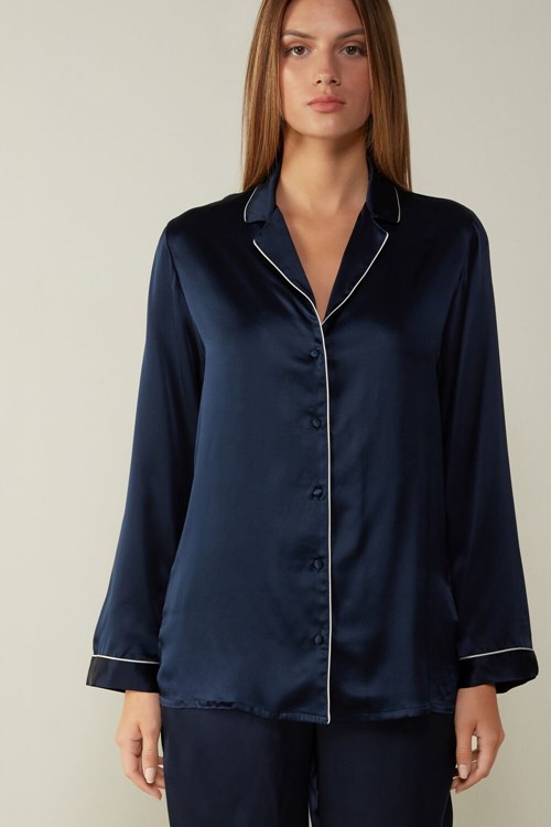 Intimissimi Mannish-Cut Jacket in Silk Satin Blauw Blauw | PSYUJ0123