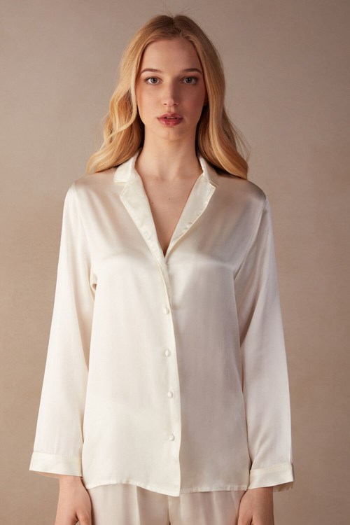 Intimissimi Mannish-Cut Jacket in Silk Satin Wit | TCBWK6803