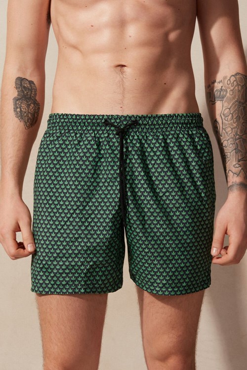 Intimissimi Micro Leaf Print Swim Trunks Groen Zwart | KQJXE3185