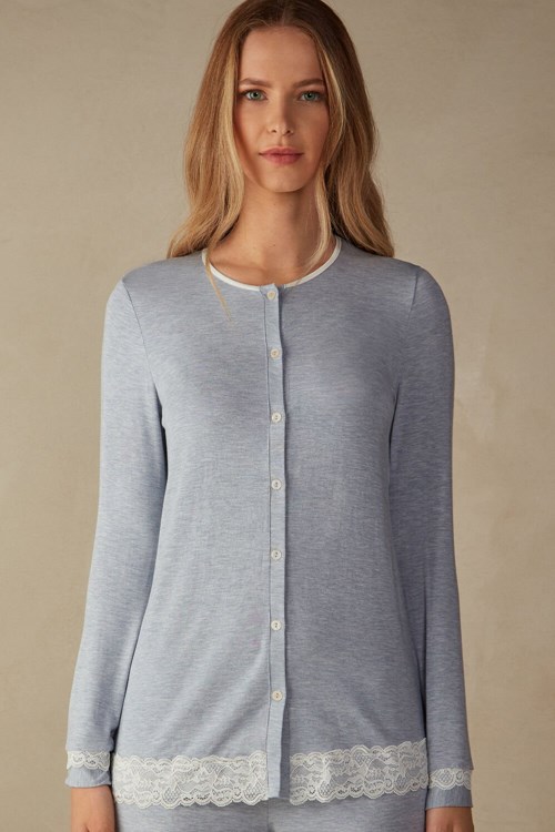 Intimissimi Modal and Kanten Cardigan Lichtblauw Lichtblauw | QWKNG5634