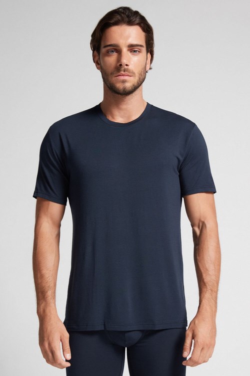 Intimissimi Modal and Silk T-shirt Blauw Blauw | MBQXR2710