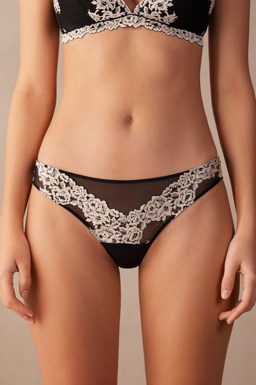 Intimissimi Pretty Flowers Brazilian Gekleurd Zwart | ASTBM4018