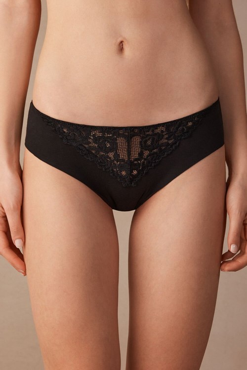 Intimissimi Pretty Flowers Seamless Katoenen Panties Zwart Zwart | YKVPO4782