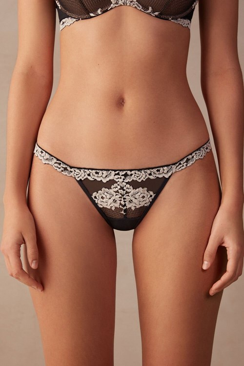 Intimissimi Pretty Flowers String String Gekleurd Zwart | CYTLO0872