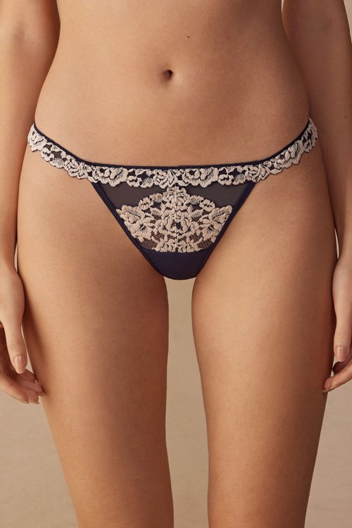 Intimissimi Pretty Flowers String String Blauw Diepblauw | LJSGU1035