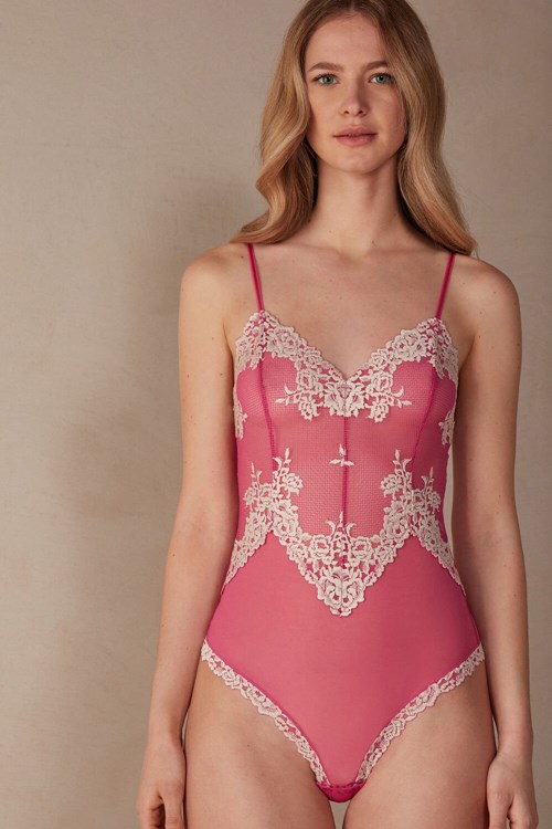 Intimissimi Pretty Flowers Tulle and Kanten Bodysuit Roze Roze | LGHVK8729