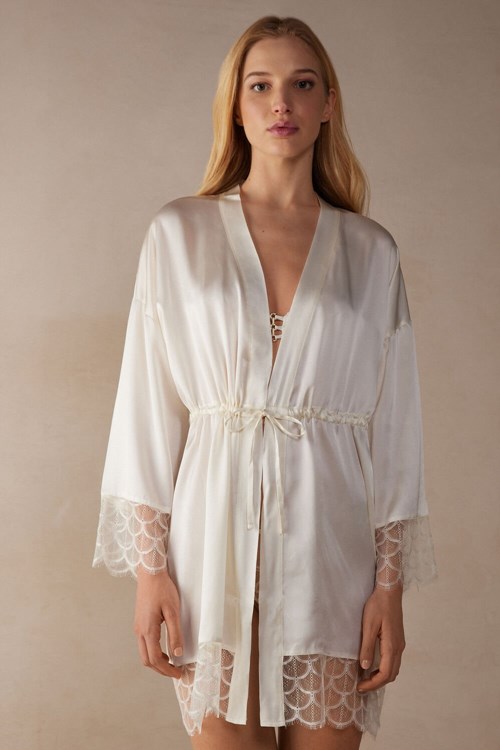 Intimissimi Pure Charme Silk Kimono Wit | GIXQU2803