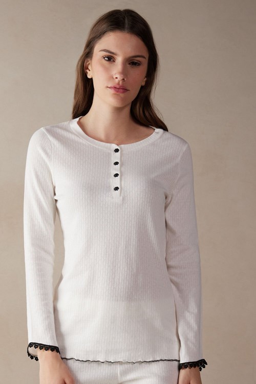 Intimissimi Pure Joy Long Sleeve Henley Top Wit | GTALU2047