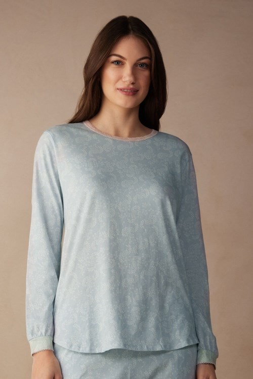 Intimissimi Romantic Cashmere Long Sleeve Katoenen Top Lichtblauw | GQBZK2804