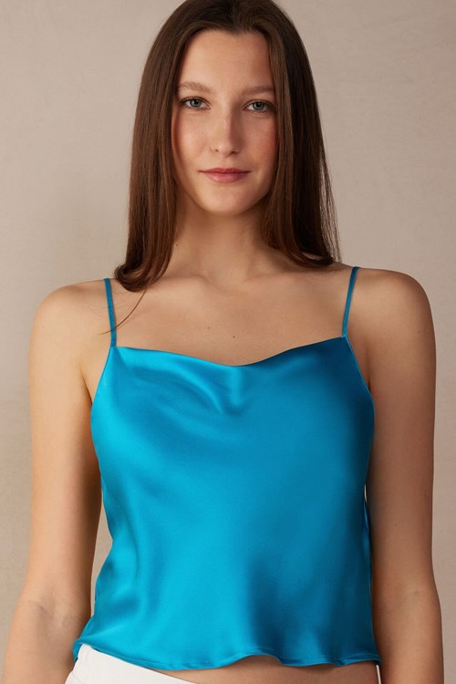 Intimissimi Silk Crop Camisole Blauw Turquoise | KBNDH1647