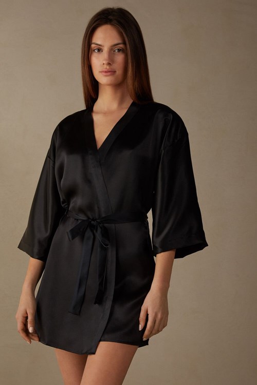 Intimissimi Silk Kimono Zwart Zwart | OQLMU2705