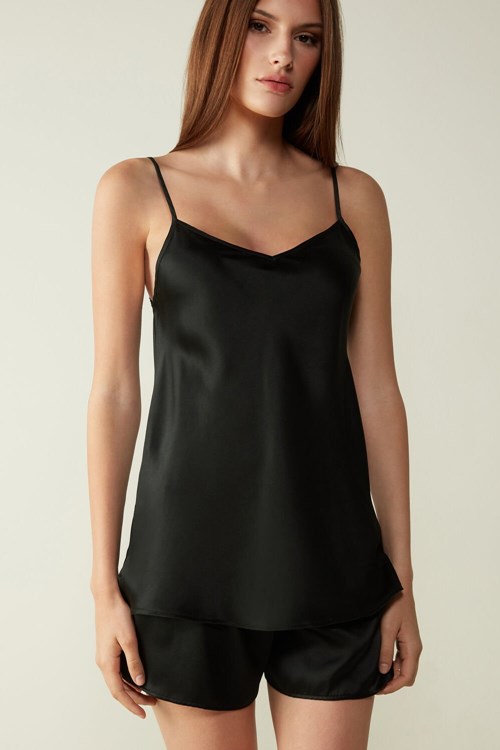 Intimissimi Silk Satin Top with V-neckline Zwart Zwart | CPAFZ7620