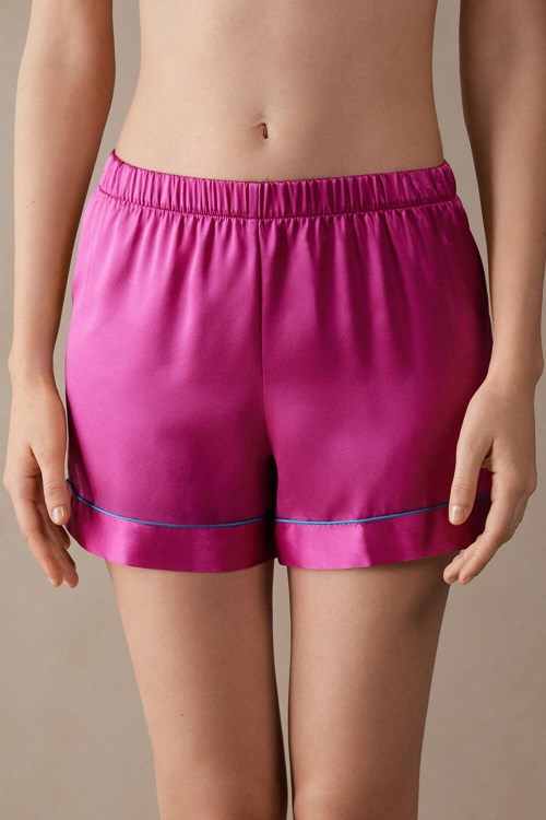 Intimissimi Silk Shorts with Contrast Trim Roze Roze | RDFGZ7039