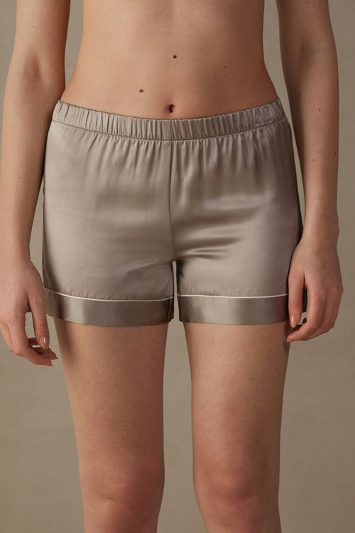 Intimissimi Silk Shorts with Contrast Trim Beige | UGEHO6471