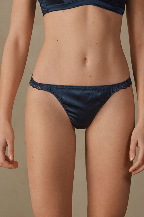 Intimissimi Silk and Kanten G-String Blauw Blauw | RLNZA7906