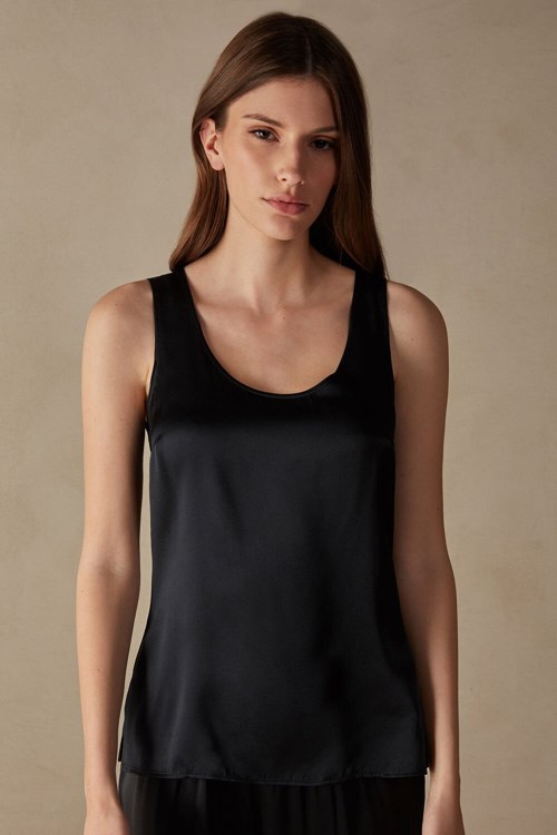 Intimissimi Silk and Modal Tank Top Zwart Zwart | GPHJV1542